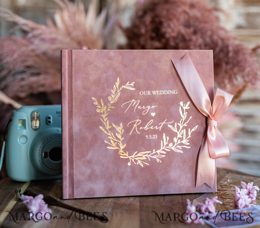 WEDDING GUEST BOOKS Velvet Instax Guestbook Luxury Blush Pink Instax velvet Wedding GuestBook Gold, Large Instant Wedding Guest Book, Polaroid velvet Guestbook Pink Golden wedding