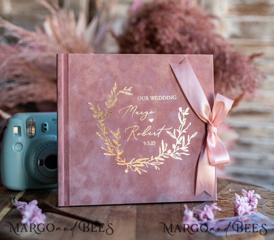 WEDDING GUEST BOOKS Velvet Instax Guestbook Luxury Blush Pink Instax velvet Wedding GuestBook Gold, Large Instant Wedding Guest Book, Polaroid velvet Guestbook Pink Golden wedding