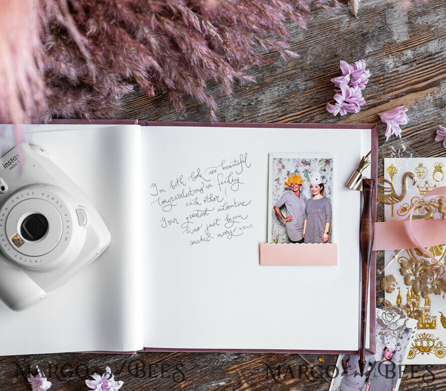 WEDDING GUEST BOOKS Velvet Instax Guestbook Luxury Blush Pink Instax velvet Wedding GuestBook Gold, Large Instant Wedding Guest Book, Polaroid velvet Guestbook Pink Golden wedding