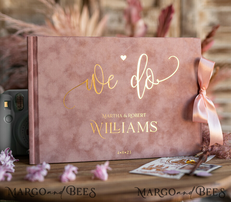 WEDDING GUEST BOOKS Velvet Instax Guestbook Luxury Blush Pink Instax velvet Wedding GuestBook Gold, Golden Large Instant Wedding Guest Book, Velvet Pink Polaroid velvet Guestbook
