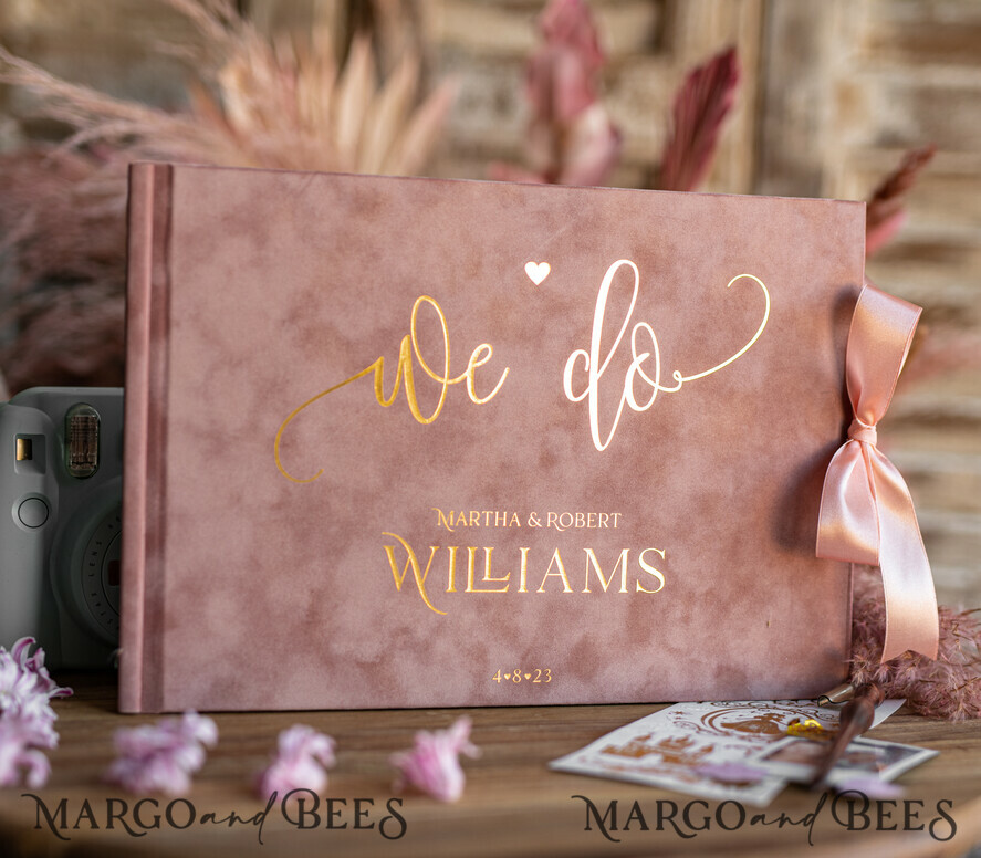 WEDDING GUEST BOOKS Velvet Instax Guestbook Luxury Blush Pink Instax velvet Wedding GuestBook Gold, Golden Large Instant Wedding Guest Book, Velvet Pink Polaroid velvet Guestbook