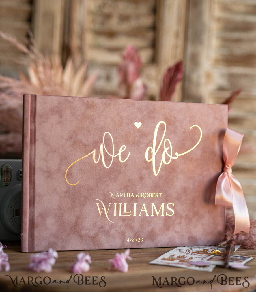 WEDDING GUEST BOOKS Velvet Instax Guestbook Luxury Blush Pink Instax velvet Wedding GuestBook Gold, Golden Large Instant Wedding Guest Book, Velvet Pink Polaroid velvet Guestbook