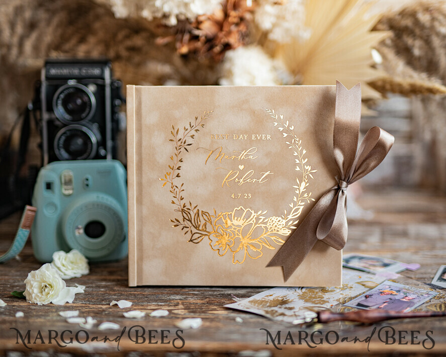 WEDDING GUEST BOOKS Velvet Instax Guestbook Nude Boho Instax velvet Wedding GuestBook Gold, Beige Instant Wedding Guest Book, Polaroid velvet Guestbook Taupe Golden wedding
