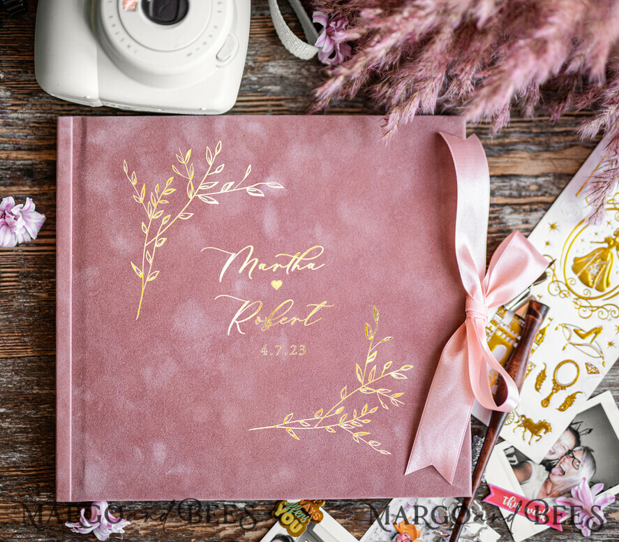 WEDDING GUEST BOOKS Velvet Instax Guestbook Elegant Blush Pink Instax velvet Wedding GuestBook Gold, Large Instant Wedding Guest Book, Polaroid velvet Guestbook Pink Golden wedding
