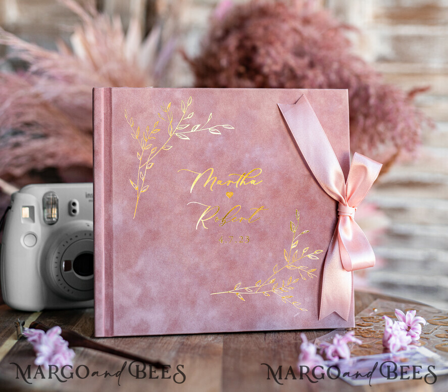 WEDDING GUEST BOOKS Velvet Instax Guestbook Elegant Blush Pink Instax velvet Wedding GuestBook Gold, Large Instant Wedding Guest Book, Polaroid velvet Guestbook Pink Golden wedding