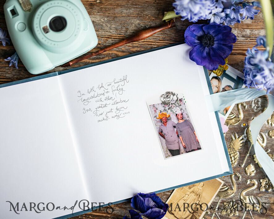 WEDDING GUEST BOOKS Velvet Instax Guestbook Navy Blue Boho Instax velvet Wedding GuestBook Gold, Dark Blue Instant Wedding Guest Book, Polaroid velvet Guestbook Blue Golden wedding