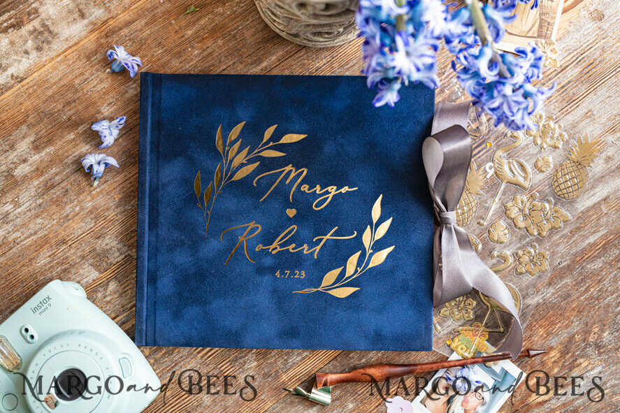 WEDDING GUEST BOOKS Velvet Instax Guestbook Navy Blue Boho Instax velvet Wedding GuestBook Gold, Dark Blue Instant Wedding Guest Book, Polaroid velvet Guestbook Blue Golden wedding