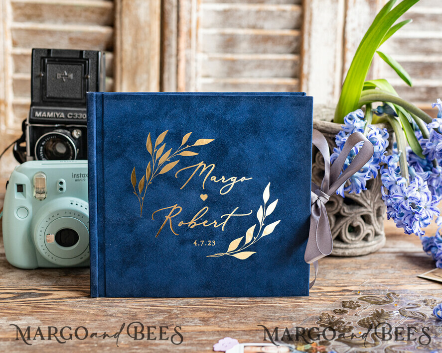 WEDDING GUEST BOOKS Velvet Instax Guestbook Navy Blue Boho Instax velvet Wedding GuestBook Gold, Dark Blue Instant Wedding Guest Book, Polaroid velvet Guestbook Blue Golden wedding