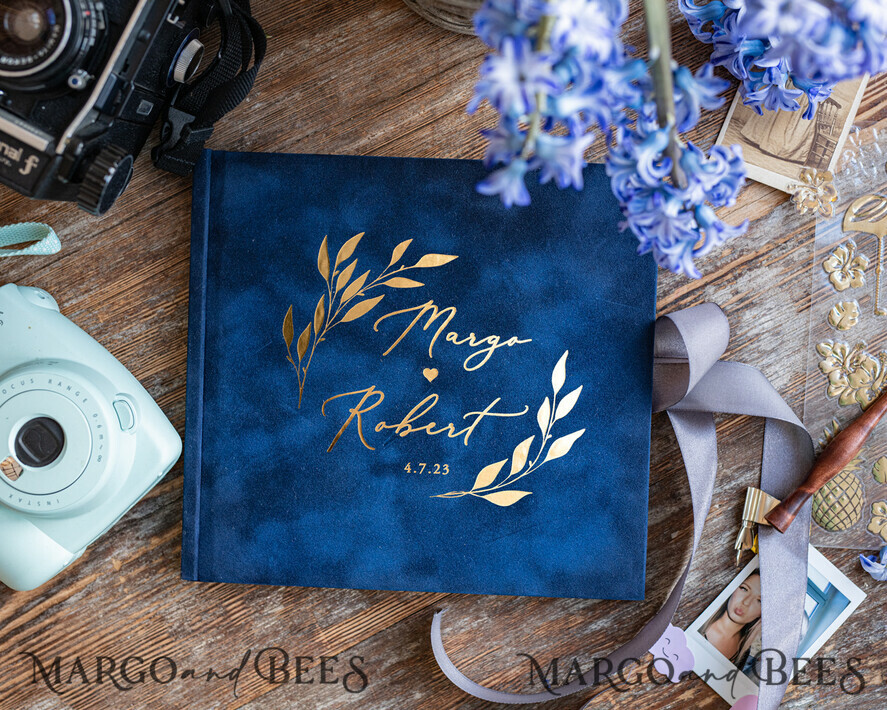 WEDDING GUEST BOOKS Velvet Instax Guestbook Navy Blue Boho Instax velvet Wedding GuestBook Gold, Dark Blue Instant Wedding Guest Book, Polaroid velvet Guestbook Blue Golden wedding