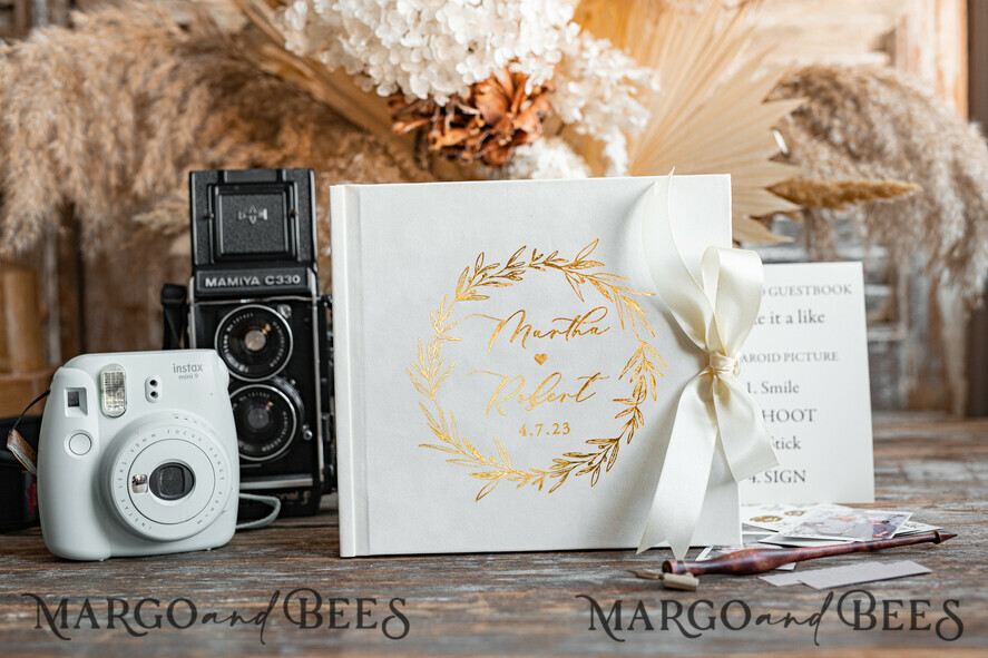 WEDDING GUEST BOOKS Velvet Instax Guestbook Ivory Modern Instax velvet Wedding GuestBook Gold, Large Instant Wedding Guest Book, Polaroid velvet Guestbook Golden wedding