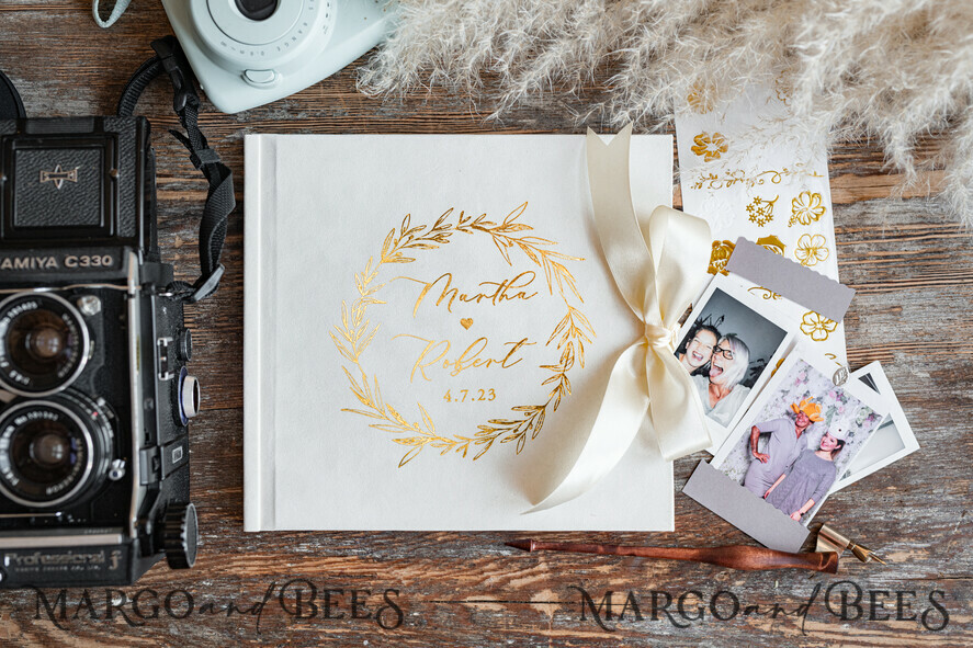 WEDDING GUEST BOOKS Velvet Instax Guestbook Ivory Modern Instax velvet Wedding GuestBook Gold, Large Instant Wedding Guest Book, Polaroid velvet Guestbook Golden wedding