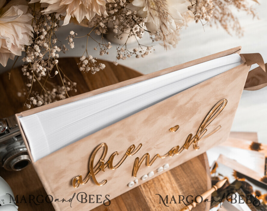 WEDDING GUEST BOOKS Velvet Instax Guestbook beige Gold Presonalised Wedding Guest Book and arch acrylic Instax Sign, Velvet Memory Photo Booh Book and Clear Sign Set Fall Wedding, Polaroid velvet Guest book & Plexi Instax Sign set