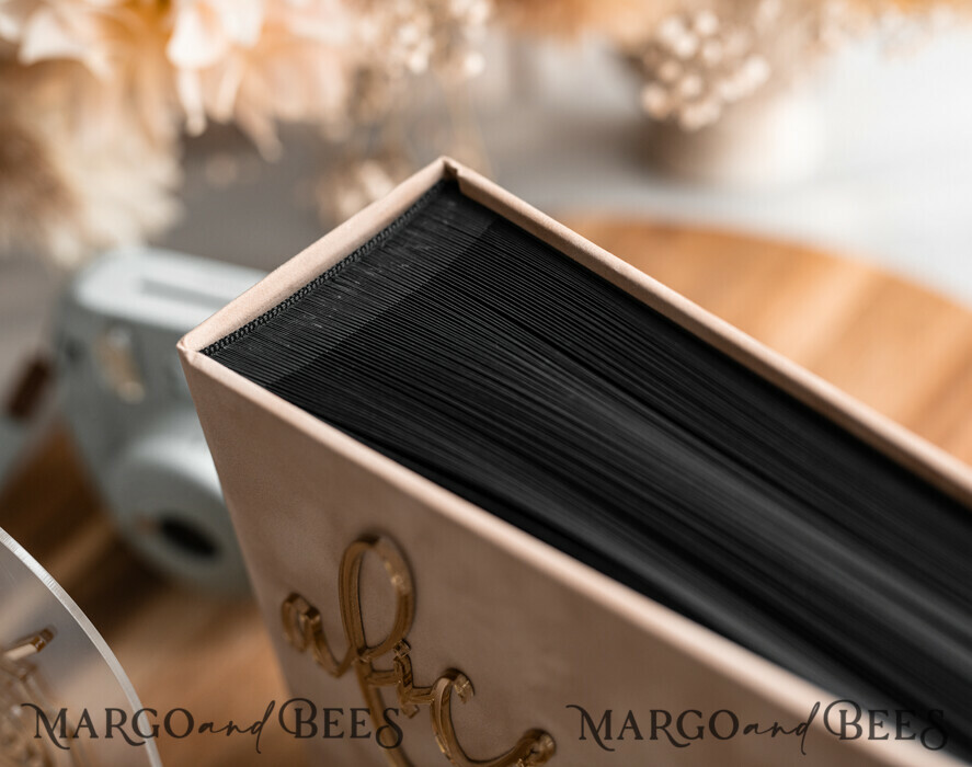 WEDDING GUEST BOOKS Velvet Instax Guestbook beige Gold Presonalised Wedding Guest Book and arch acrylic Instax Sign Black Pages, Velvet Memory Photo Booh Book and Clear Sign Set Fall Wedding, Polaroid velvet Guest book & Plexi Instax Sign set