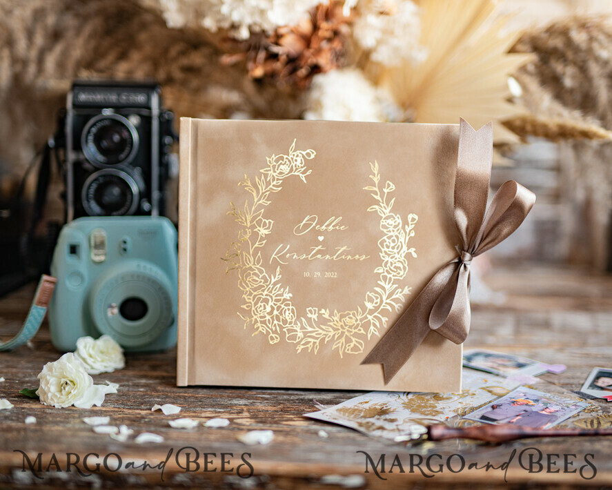 WEDDING GUEST BOOKS Velvet Instax Guestbook Luxury Wedding GuestBookBoho Nude Instax velvet Wedding GuestBook Gold, Large Instant Wedding Guest Book, Polaroid velvet Guestbook Beige Golden wedding