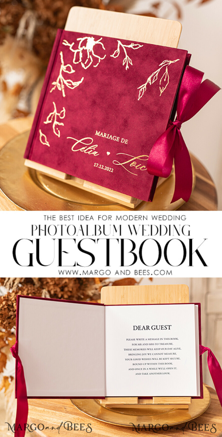 WEDDING GUEST BOOKS Velvet Instax Guestbook Boho Burgundy Instax velvet Wedding GuestBook Gold, Large Instant Wedding Guest Book, Maroon Polaroid velvet Guestbook Marsala Golden wedding