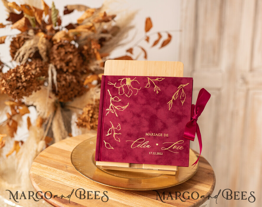 WEDDING GUEST BOOKS Velvet Instax Guestbook Boho Burgundy Instax velvet Wedding GuestBook Gold, Large Instant Wedding Guest Book, Maroon Polaroid velvet Guestbook Marsala Golden wedding