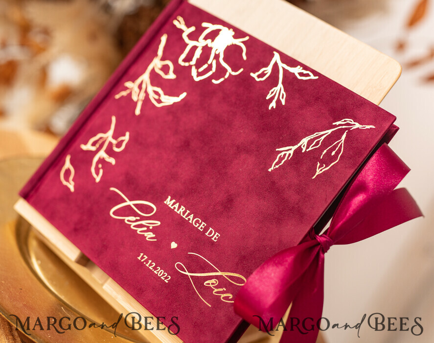 WEDDING GUEST BOOKS Velvet Instax Guestbook Boho Burgundy Instax velvet Wedding GuestBook Gold, Large Instant Wedding Guest Book, Maroon Polaroid velvet Guestbook Marsala Golden wedding