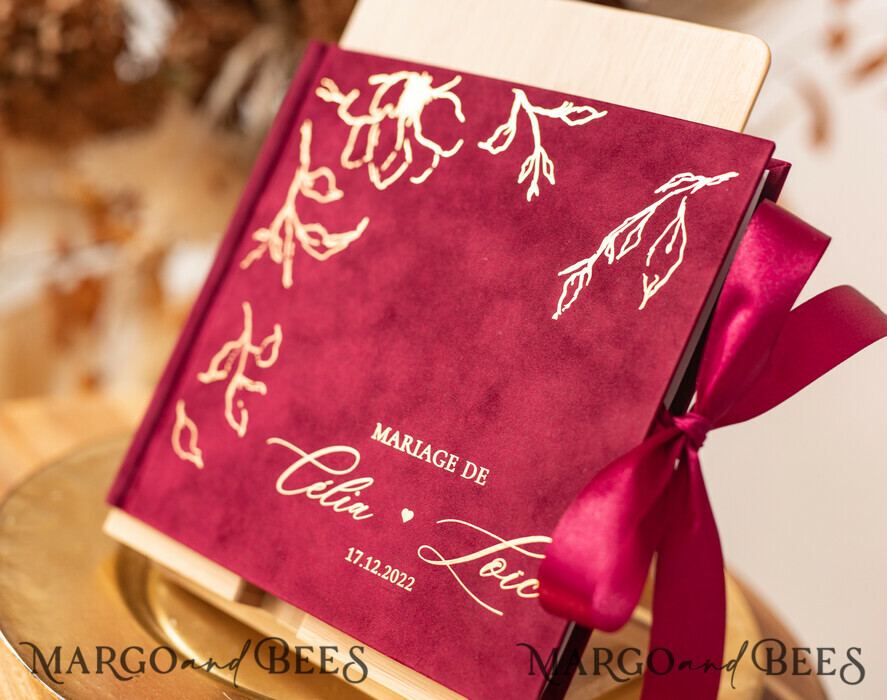 WEDDING GUEST BOOKS Velvet Instax Guestbook Boho Burgundy Instax velvet Wedding GuestBook Gold, Large Instant Wedding Guest Book, Maroon Polaroid velvet Guestbook Marsala Golden wedding