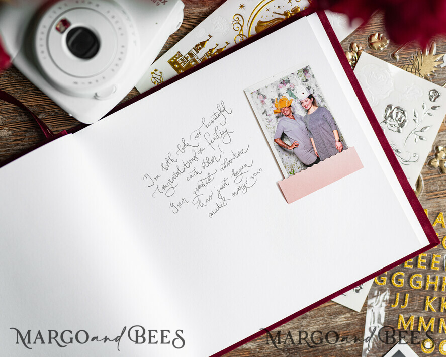 WEDDING GUEST BOOKS Velvet Instax Guestbook Boho Burgundy Instax velvet Wedding GuestBook Gold, Large Instant Wedding Guest Book, Maroon Polaroid velvet Guestbook Marsala Golden wedding