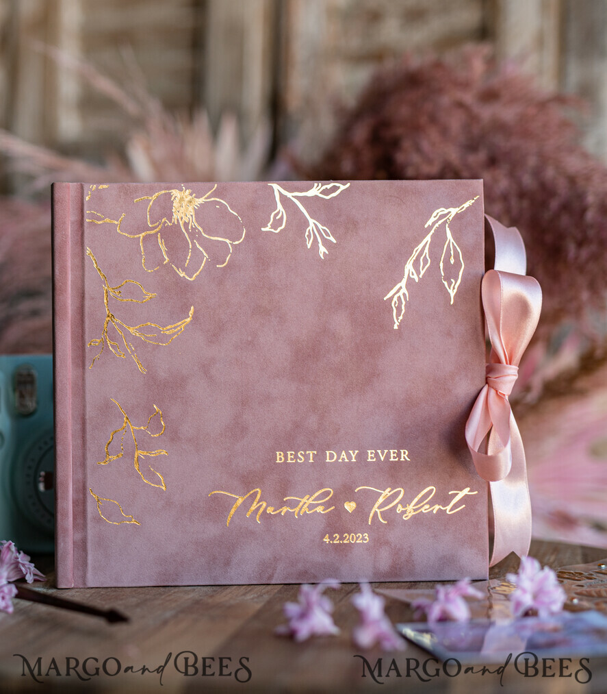 WEDDING GUEST BOOKS Velvet Instax Guestbook Elegant Blush Pink Instax velvet Wedding GuestBook Gold, Large Instant Wedding Guest Book, Polaroid velvet Guestbook Pink Golden wedding