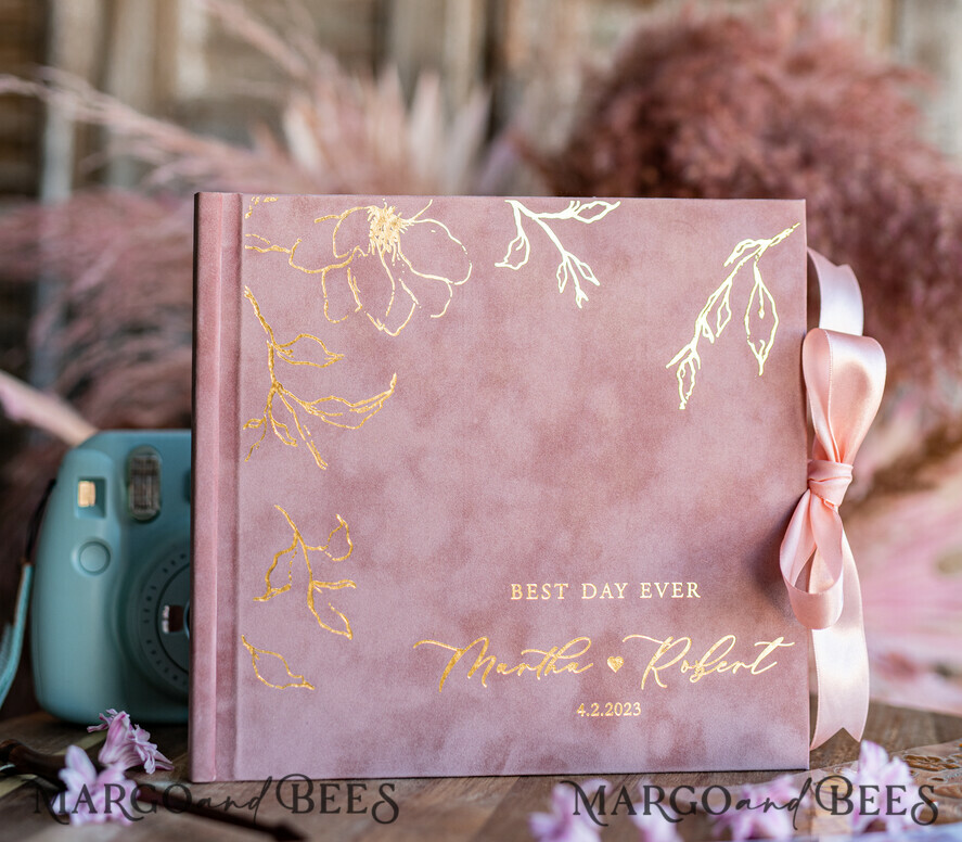 WEDDING GUEST BOOKS Velvet Instax Guestbook Elegant Blush Pink Instax velvet Wedding GuestBook Gold, Large Instant Wedding Guest Book, Polaroid velvet Guestbook Pink Golden wedding