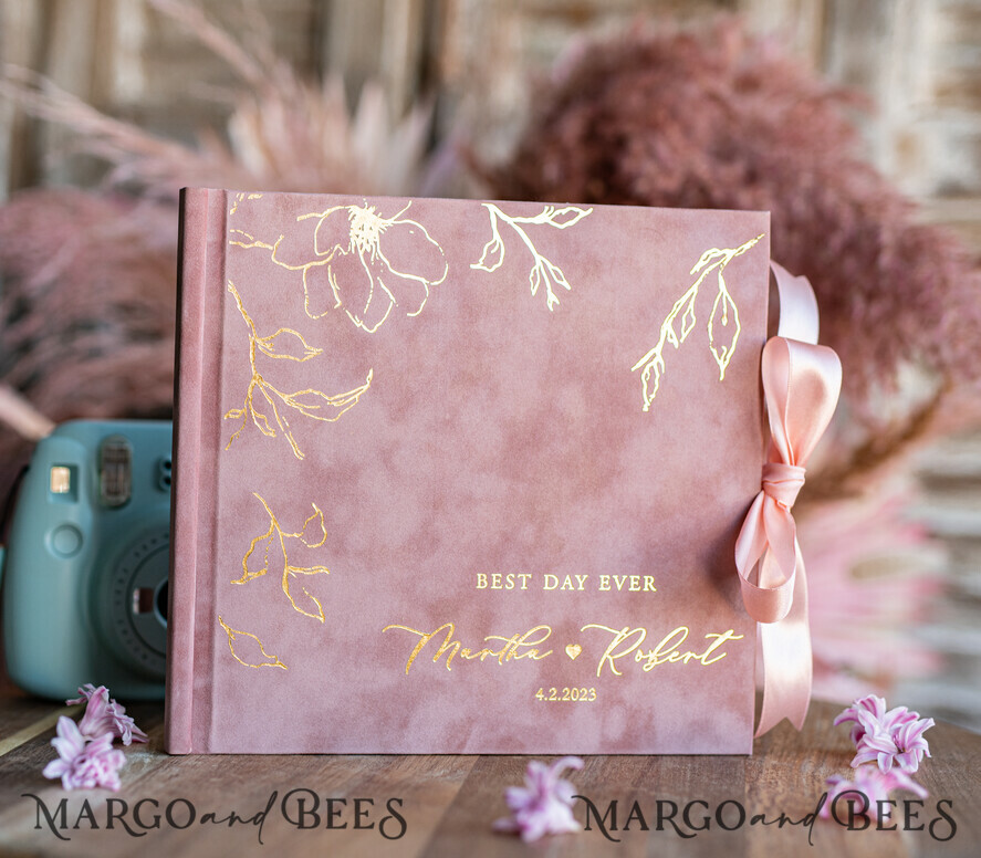 WEDDING GUEST BOOKS Velvet Instax Guestbook Elegant Blush Pink Instax velvet Wedding GuestBook Gold, Large Instant Wedding Guest Book, Polaroid velvet Guestbook Pink Golden wedding