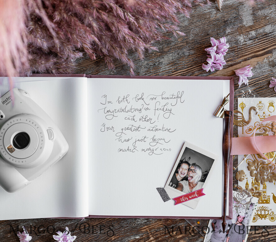 WEDDING GUEST BOOKS Velvet Instax Guestbook Elegant Blush Pink Instax velvet Wedding GuestBook Gold, Large Instant Wedding Guest Book, Polaroid velvet Guestbook Pink Golden wedding