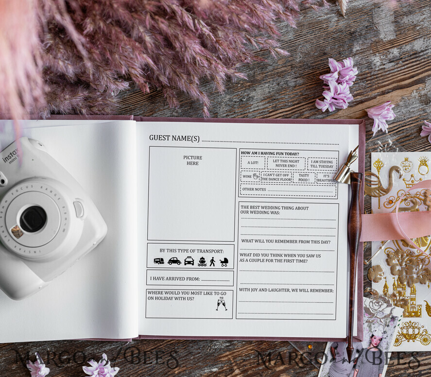 WEDDING GUEST BOOKS Velvet Instax Guestbook Elegant Blush Pink Instax velvet Wedding GuestBook Gold, Large Instant Wedding Guest Book, Polaroid velvet Guestbook Pink Golden wedding