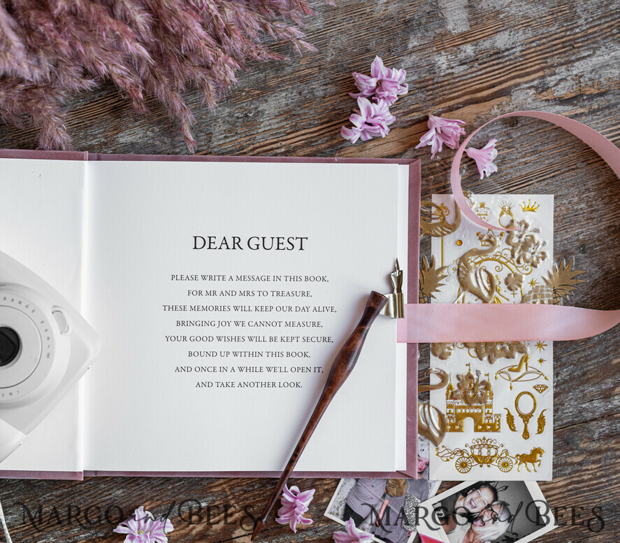 WEDDING GUEST BOOKS Velvet Instax Guestbook Elegant Blush Pink Instax velvet Wedding GuestBook Gold, Large Instant Wedding Guest Book, Polaroid velvet Guestbook Pink Golden wedding