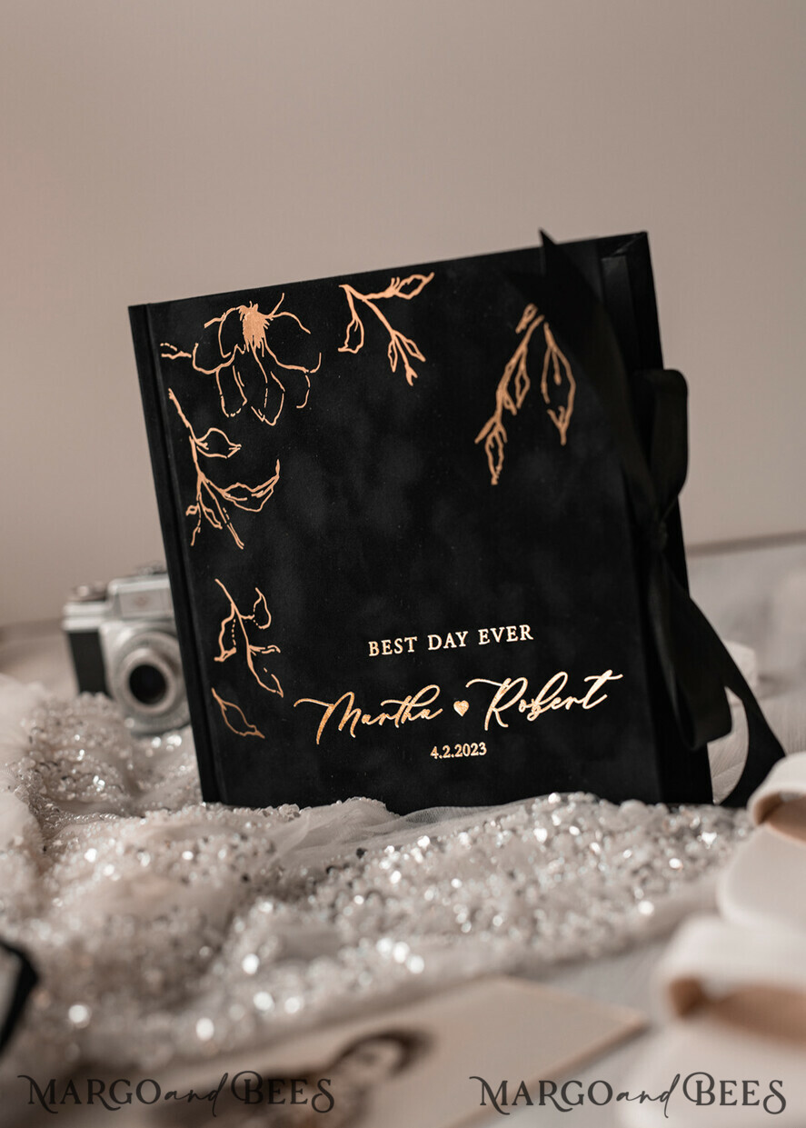 WEDDING GUEST BOOKS Velvet Instax Guestbook Black Boho Instax velvet Wedding GuestBook Gold, Black Halloween Instant Wedding Guest Book, Polaroid velvet Guestbook Black Golden wedding