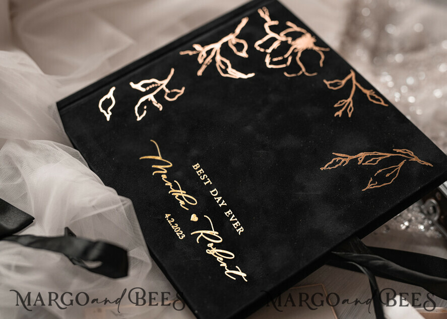 WEDDING GUEST BOOKS Velvet Instax Guestbook Black Boho Instax velvet Wedding GuestBook Gold, Black Halloween Instant Wedding Guest Book, Polaroid velvet Guestbook Black Golden wedding
