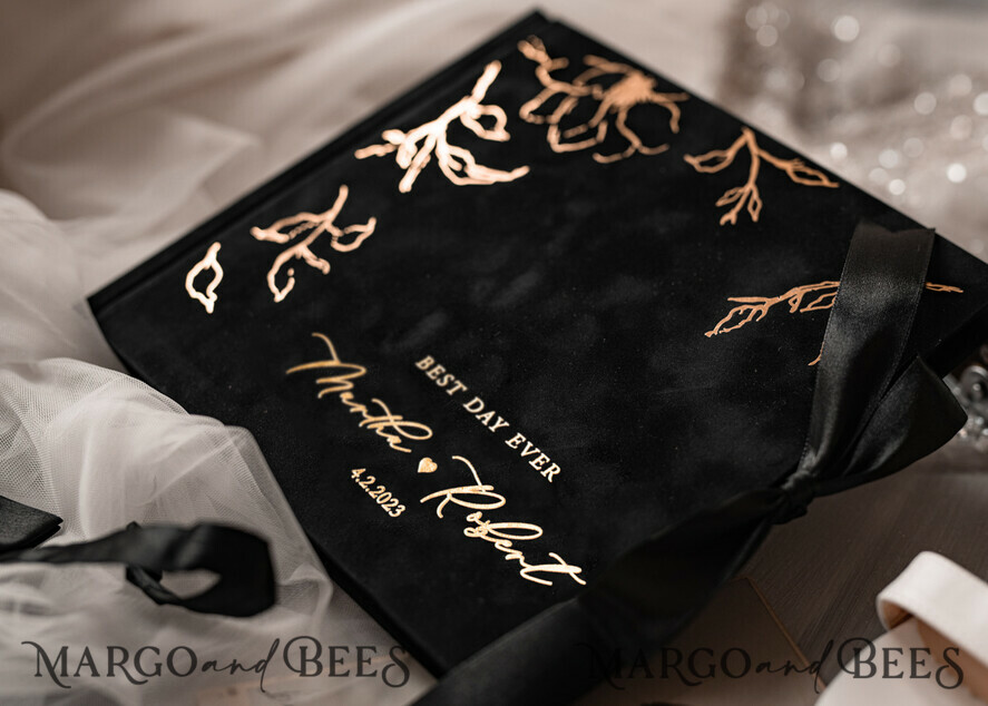 WEDDING GUEST BOOKS Velvet Instax Guestbook Black Boho Instax velvet Wedding GuestBook Gold, Black Halloween Instant Wedding Guest Book, Polaroid velvet Guestbook Black Golden wedding