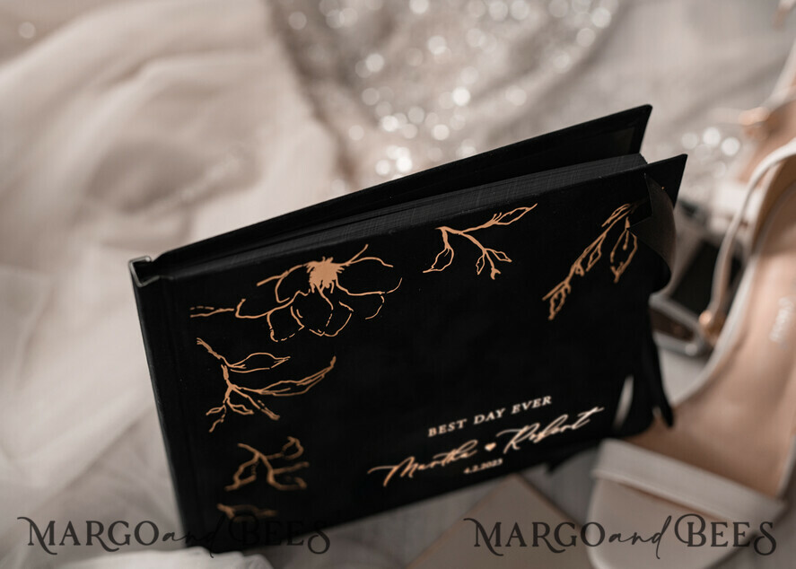 WEDDING GUEST BOOKS Velvet Instax Guestbook Black Boho Instax velvet Wedding GuestBook Gold, Black Halloween Instant Wedding Guest Book, Polaroid velvet Guestbook Black Golden wedding