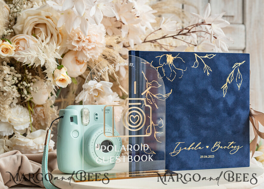 WEDDING GUEST BOOKS Velvet Instax Guestbook Navy blue Instax velvet Wedding GuestBook and plexi sign set, Dark Blue Large Instant Wedding Guest Book, Maroon Polaroid velvet Guestbook Marsala Golden wedding