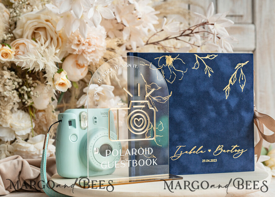WEDDING GUEST BOOKS Velvet Instax Guestbook Navy blue Instax velvet Wedding GuestBook and plexi sign set, Dark Blue Large Instant Wedding Guest Book, Maroon Polaroid velvet Guestbook Marsala Golden wedding