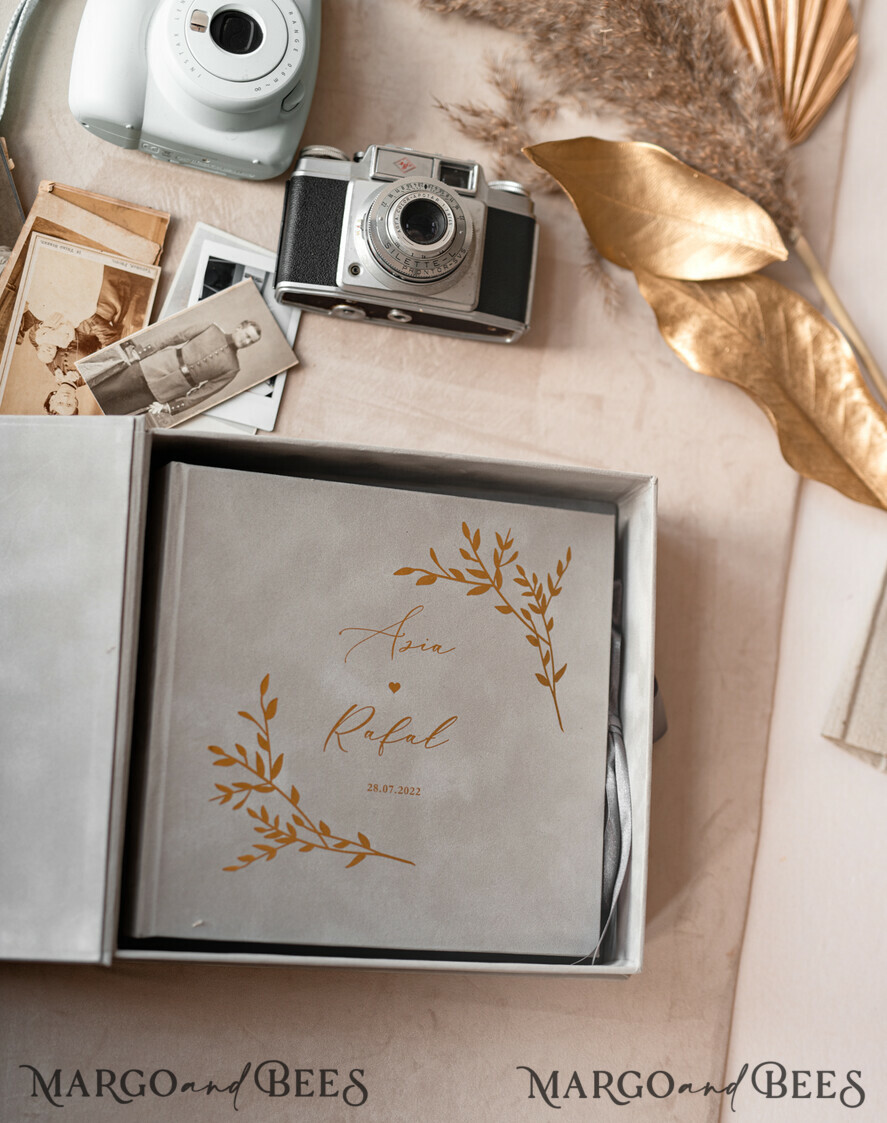 WEDDING GUEST BOOKS Velvet Instax Guestbook Grey Gold Presonalised Wedding Guest Book, Velvet Memory Photo Wedding , Luxury Wedding Guest Book, Polaroid velvet Guest book