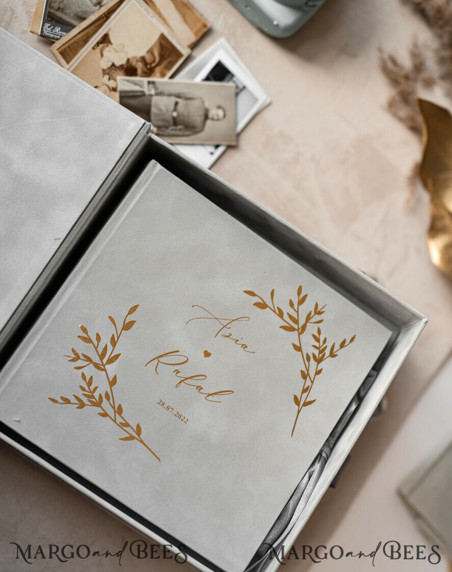 WEDDING GUEST BOOKS Velvet Instax Guestbook Grey Gold Presonalised Wedding Guest Book, Velvet Memory Photo Wedding , Luxury Wedding Guest Book, Polaroid velvet Guest book