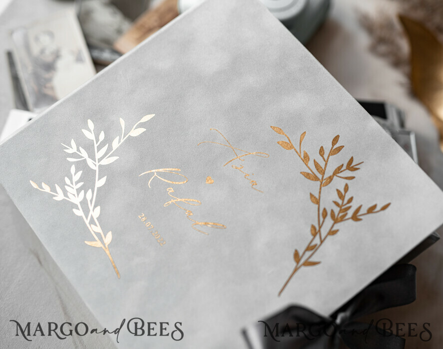 WEDDING GUEST BOOKS Velvet Instax Guestbook Grey Gold Presonalised Wedding Guest Book, Velvet Memory Photo Wedding , Luxury Wedding Guest Book, Polaroid velvet Guest book