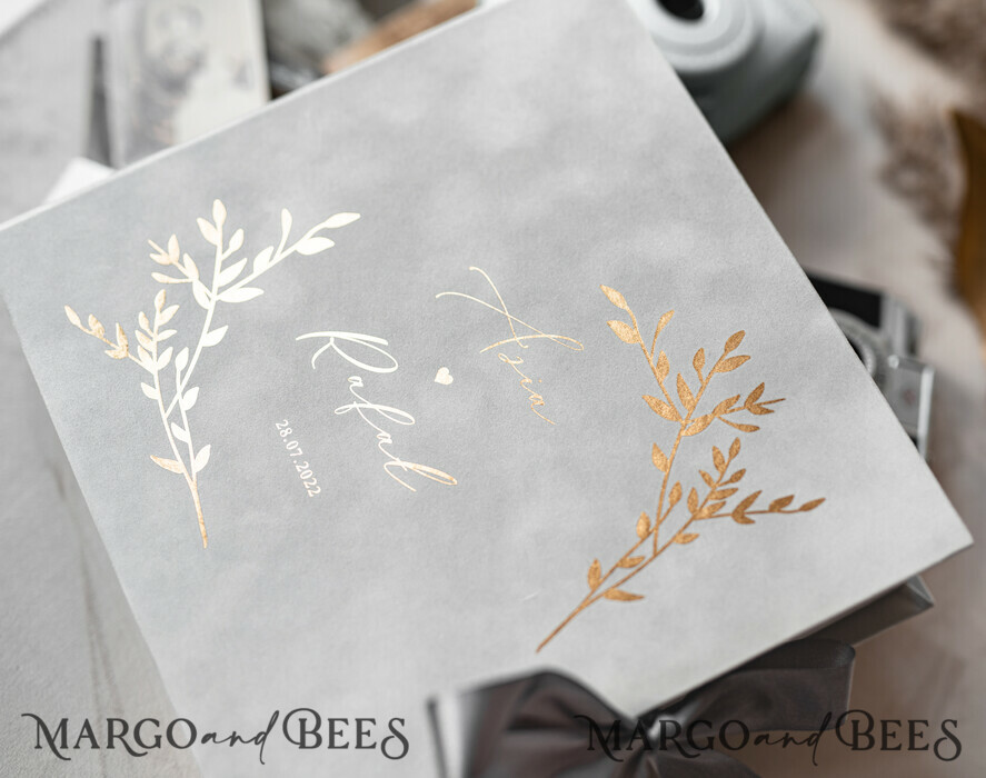 WEDDING GUEST BOOKS Velvet Instax Guestbook Grey Gold Presonalised Wedding Guest Book, Velvet Memory Photo Wedding , Luxury Wedding Guest Book, Polaroid velvet Guest book
