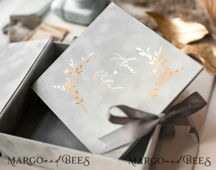 WEDDING GUEST BOOKS Velvet Instax Guestbook Grey Gold Presonalised Wedding Guest Book, Velvet Memory Photo Wedding , Luxury Wedding Guest Book, Polaroid velvet Guest book