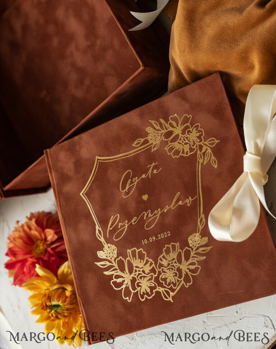 WEDDING GUEST BOOKS Velvet Instax Guestbook terracotta Gold Presonalised Wedding Guest Book and arch acrylic Instax Sign, Velvet Memory Photo Booh Book and Clear Sign Set Fall Wedding, Polaroid velvet Guest book & Plexi Instax Sign set