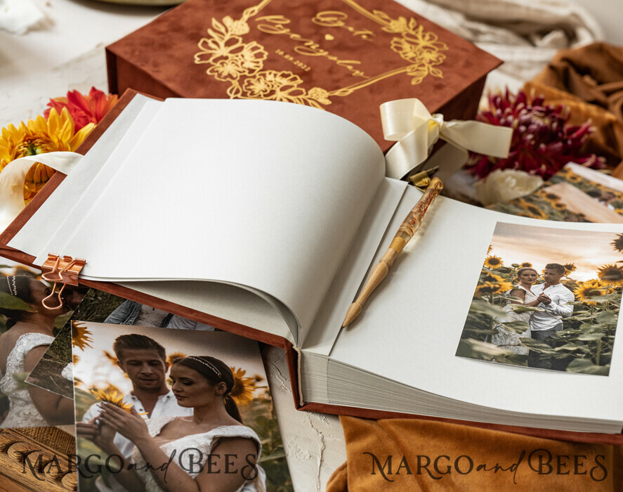 WEDDING GUEST BOOKS Velvet Instax Guestbook terracotta Gold Presonalised Wedding Guest Book and arch acrylic Instax Sign, Velvet Memory Photo Booh Book and Clear Sign Set Fall Wedding, Polaroid velvet Guest book & Plexi Instax Sign set