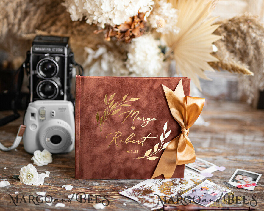 WEDDING GUEST BOOKS Velvet Instax Guestbook Terracotta Boho Instax velvet Wedding GuestBook Gold, Burnt Orange Instant Wedding Guest Book, Polaroid velvet Guestbook Rust Golden wedding