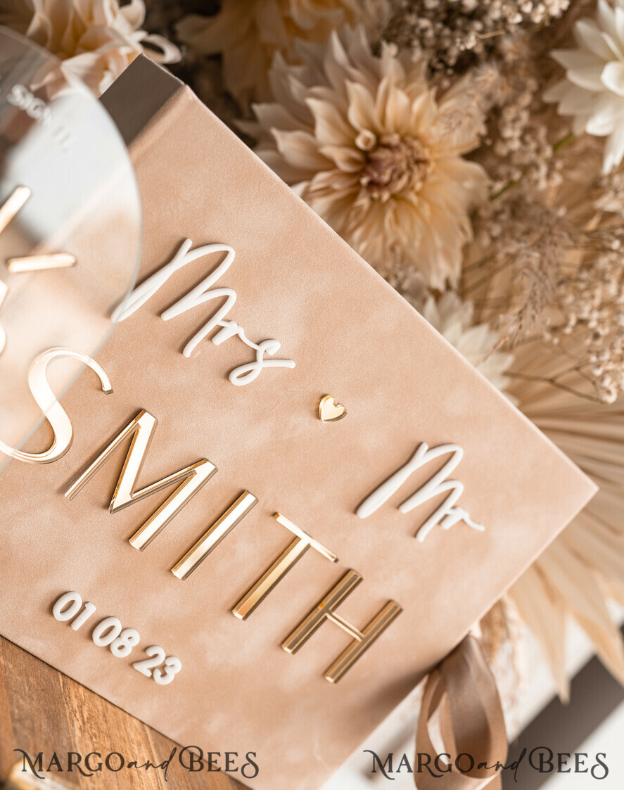 WEDDING GUEST BOOKS Velvet Instax Guestbook beige Gold Presonalised Wedding Guest Book and arch acrylic Instax Sign, Velvet Memory Photo Booh Book and Clear Sign Set Fall Wedding, Polaroid velvet Guest book & Plexi Instax Sign set