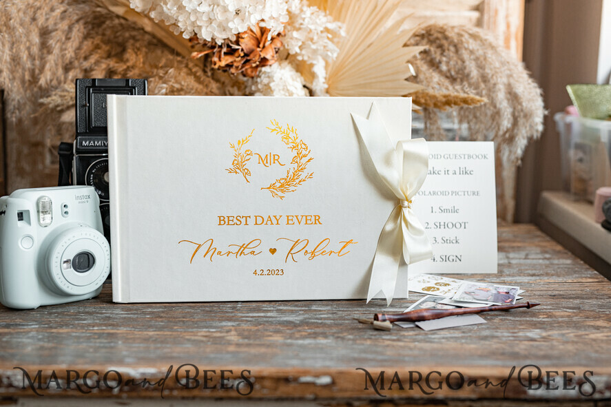 WEDDING GUEST BOOKS Velvet Instax Guestbook Elegant Ivory Instax velvet Wedding GuestBook Gold, Large Instant Wedding Guest Book, Polaroid velvet Guestbook