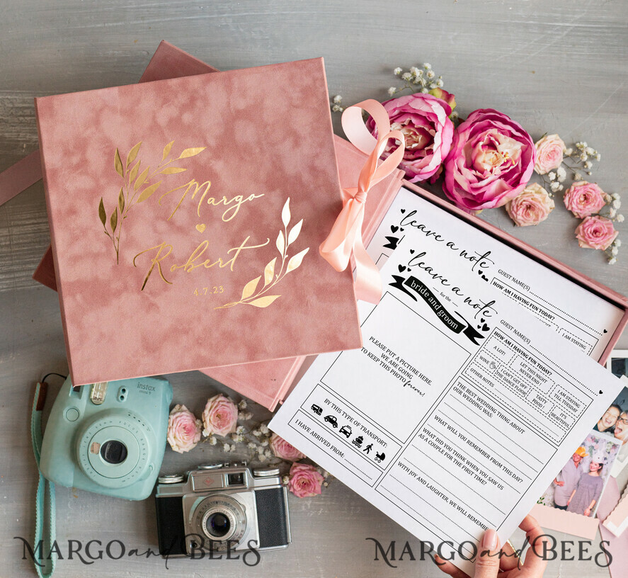 WEDDING GUEST BOOKS alternative guest book Alternative Guestbook Wedding Mad Lib Sheets in Velvet Box Marriage advice mad lib Box Instax Leave a Note to Bride & Groom Personalised Box
