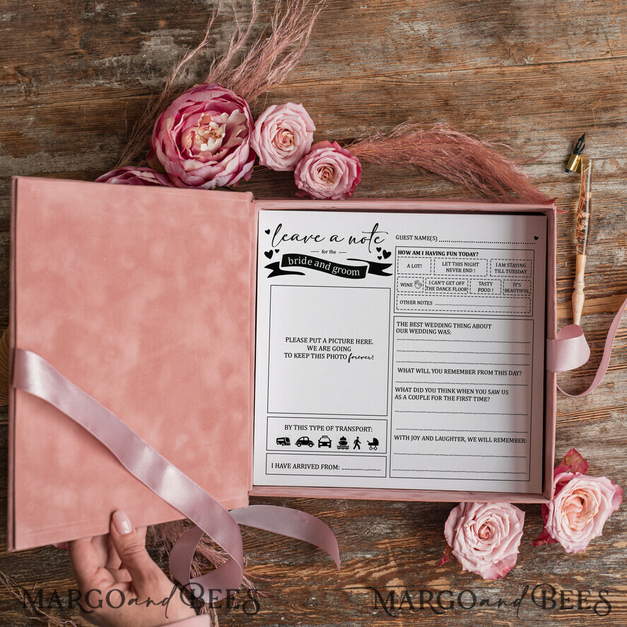 WEDDING GUEST BOOKS alternative guest book Alternative Guestbook Wedding Mad Lib Sheets in Velvet Box Marriage advice mad lib Box Instax Leave a Note to Bride & Groom Personalised Box