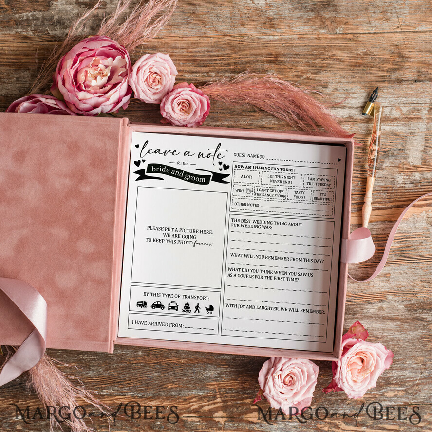 WEDDING GUEST BOOKS alternative guest book Alternative Guestbook Wedding Mad Lib Sheets in Velvet Box Marriage advice mad lib Box Instax Leave a Note to Bride & Groom Personalised Box