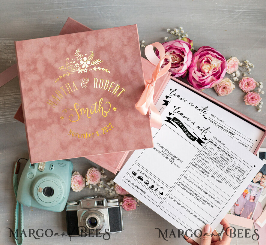 WEDDING GUEST BOOKS alternative guest book Alternative Guestbook Wedding Mad Lib Sheets in Velvet Box Marriage advice mad lib Box Instax Leave a Note to Bride & Groom Personalised Box