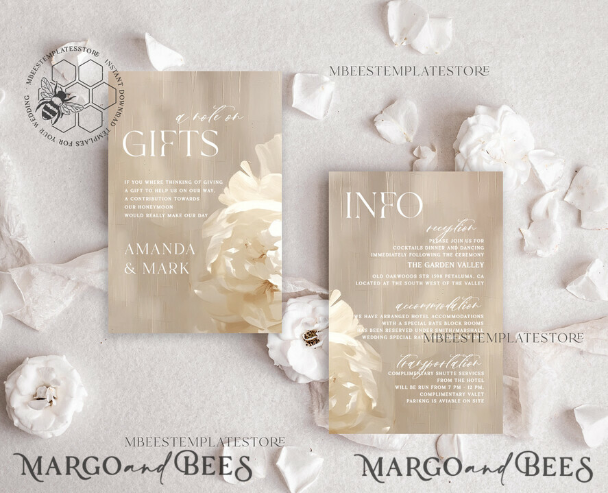 TEMPLETT wedding invitation download Elegant Flowers Paintig Oil wedding Invitations Set Template, Instant Download Printable Invites Home Printing, Simple Wedding Cards